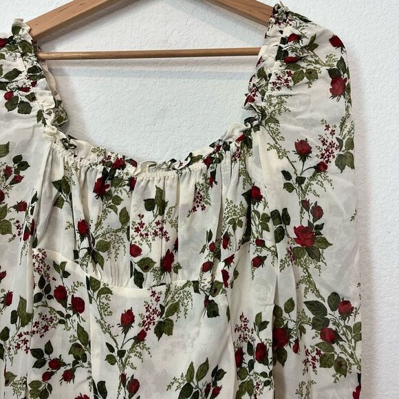Reformation Bacio Floral Long Sleeve Square Neck Smocked Top Women's Size 6 - Picture 3 of 6